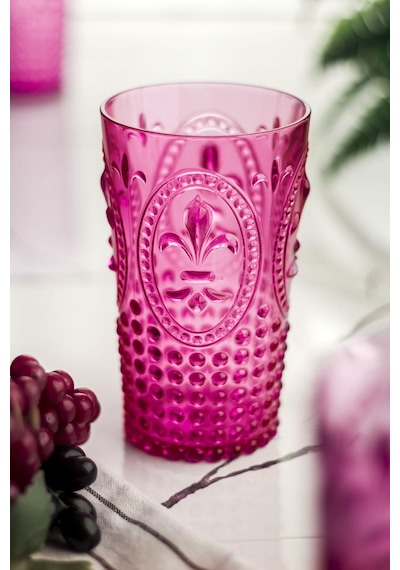 Akrilik Pembe 6'lı Uzun Bardak & Su Meşrubat Bardağı 750 Ml Büyük Boy & Cam Değildir -