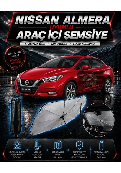 Nissan Almera Araç Ön Cam Güneşliği Katlanabilir Şemsiye Oto Güneşlik Uv Korumalı Gölgelik Araba Oto Şemsiyesi