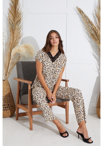 Sevim Kadın Kısa Kol Leopar Pijama Takım C7t1n6o51 001