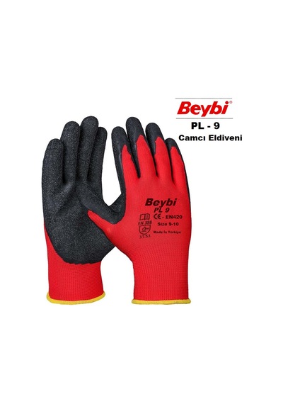 Beybi Nitril Poly PL9 9 Beden Kırmızı Siyah İş Eldiveni 12li Paket Camcı Eldiveni