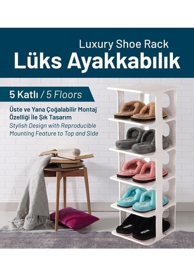 5 Katlı Plastik Ayakkabılık Raf, Eklenebilir Ve Büyütülebilir Düzenleyici Organizer, Kapı Önü Ve Ev İçi Kull Çok Renkli