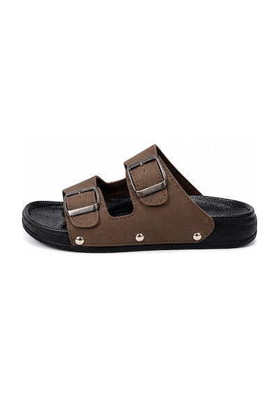 N Napa Shoe Pld.2002.z.kadın Çift Tokalı Günlük Comfort Terlik Kahverengi