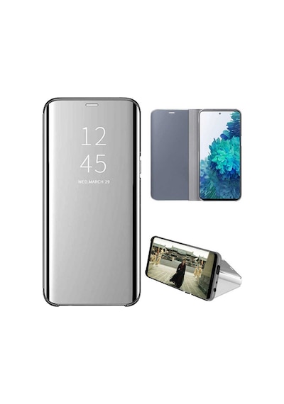 Huawei Y7 Prime 2019 Uyumlu Aynalı Kapaklı Lüx Kılıf Gümüş