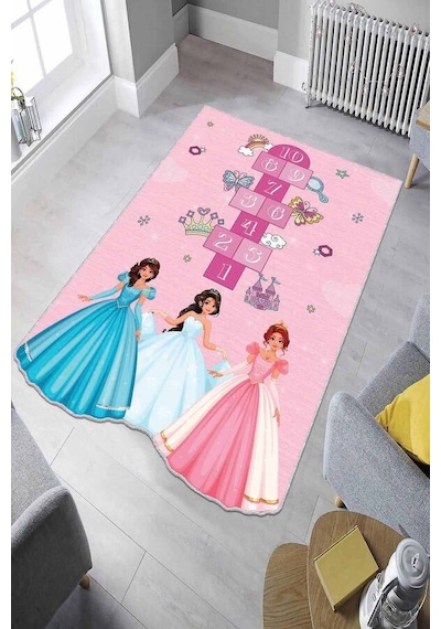 Pembe Kaymaz Taban Prensesli Lazer Kesim Çocuk Halısı Ar162n11