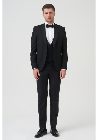 White Stone Phoenix D2406 Slim Fit 6 Drop Likralı Damatlık Takım Elbise Siyah - Siyah