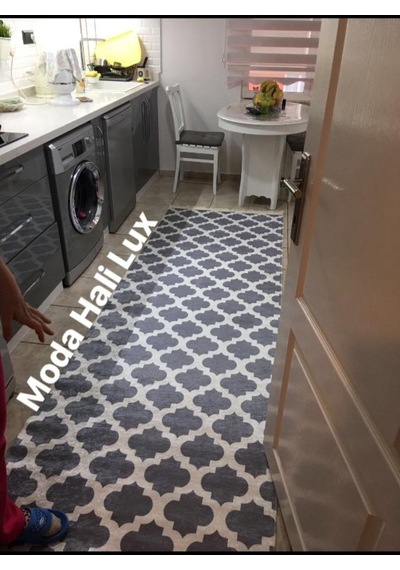 STY Home Gri Beyaz Kaymaz Tabanlı Makinede Yıkanabilir Halı