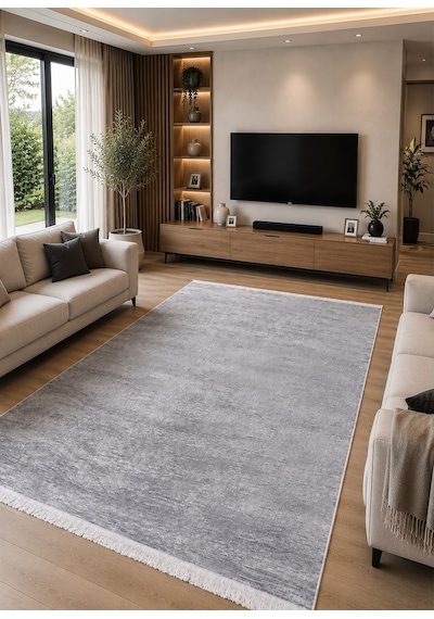 STY Home Gri Dijital Baskı Halı Kaymaz Tabanlı Yıkanabilir Halı Yolluk Salon Halısı644