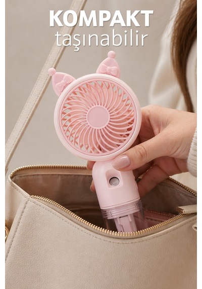 Buhar Üflemeli 3 Modlu Şarjlı El Fanı Seyahat Masaüstü Vantilatör Taşınabilir Mini Fan Pembe F830
