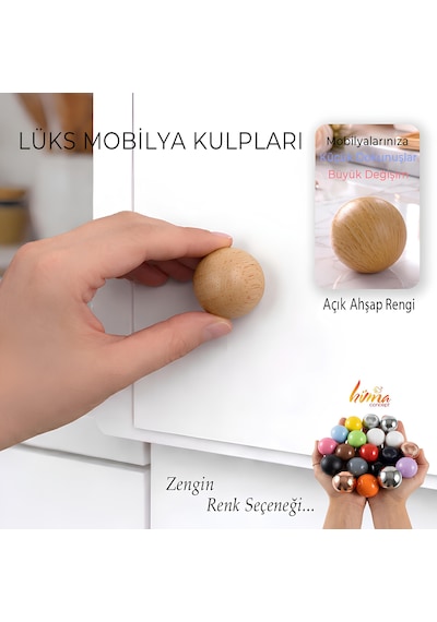 Sert Plastik Düğme Yuvarlak Top Açık Ahşap Rengi Dolap Mobilya Mutfak Dolabı Çekmece Kulbu Kulpu Kulplar