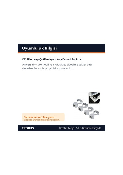 Trobus 4'lü Sibop Kapağı Alüminyum Kalp Desenli Set Krom