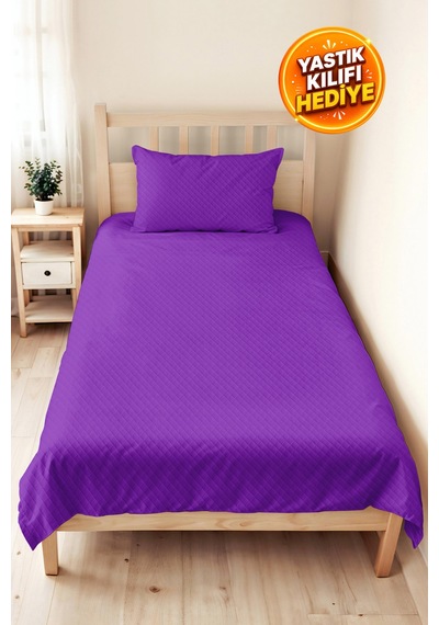 Mor Kapitone Genç Odası Tek Kişilik Pike Takımı - Düz Renk Modern 160x220 Cm Kapitone Yatak Örtüsü Perde Örtü Akışı