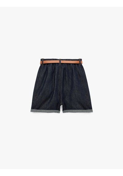 Koton Rahat Kalıp Duble Paça Cepli Kemerli Mini Jean Şort Raw 6sal40304md 63x