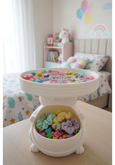 Figürlü Sunumluk Organizer Plastik Çok Amaçlı Kedi Biblo Beyaz 15 X 17