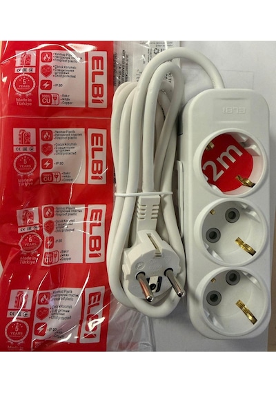 Elbi 3 Lü 2 Metre 3x1 Çocuk Korumalı Kablolu Priz