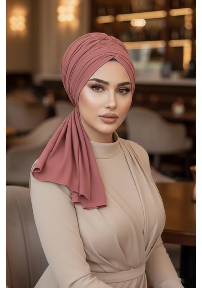 Aişe Tesettür Koyu Pudra Tokalı Abiye Bone Şal / Hazır Duvak