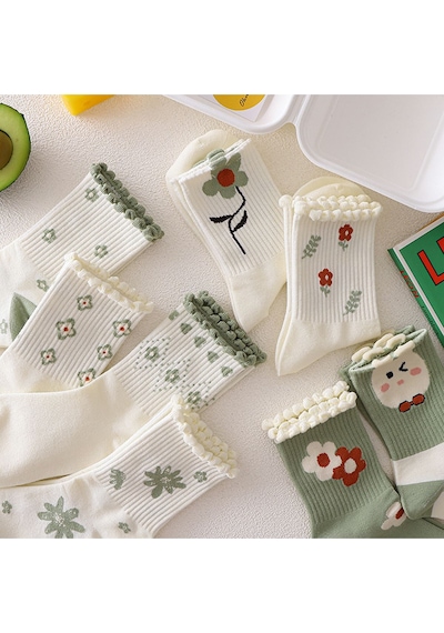 Hitit Socks Kadın 5 Çift Premium Kabartma Desenli Çiçek Ve Çi... Çok Renkli