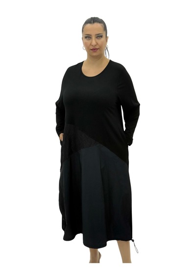 Büyük Beden Düğmeli Kısa Ceketli Uzun Elbiseli Oversize Kadın Takım Siyah