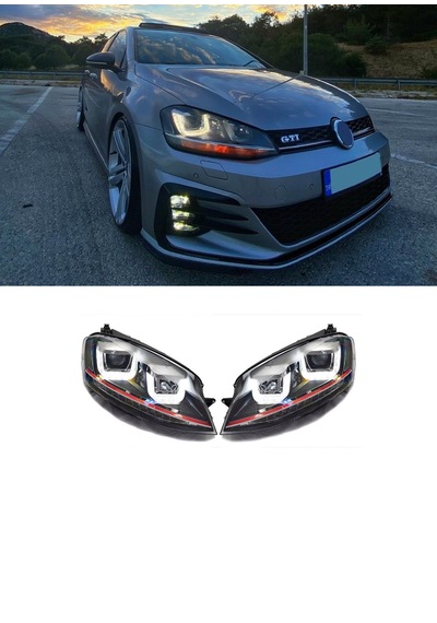Vw Golf 7 2012.2016 Uyumlu Kırmızı Gti Çift U Kayar Sinyal Far