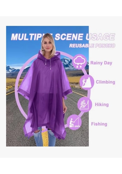 Panço Yağmurluk Kapüşonlu Yağmurluk Yağmurluk Panço - Şeffaf Yağmurluk Oversize Panço Mor