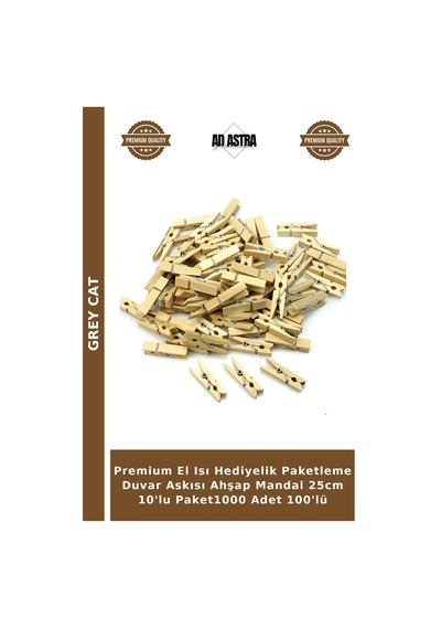 Premium El Isı Hediyelik Paketleme Duvar Askısı Ahşap Mandal 25cm 10'lu Paket1000 Adet 100'lü