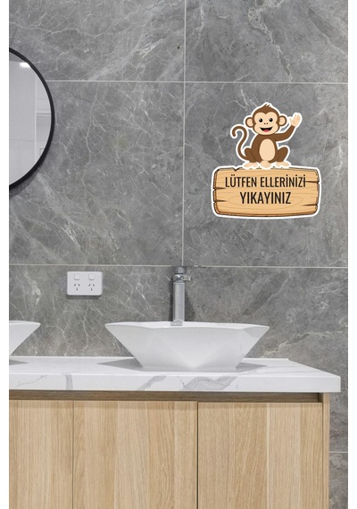 Sevmli Maymun Sticker Lütfen Ellerinizi Yıkayınız Etiketi Standart