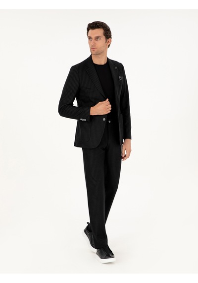 Cacharel Siyah Slim Fit Kaşmir Karışımlı Takım Elbise