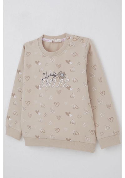 Breeze Kız Çocuk Sweatshirt Kalp Desenli Yazı Baskılı 1.5-5 Yaş, Bej Bej Breeze Kız Çocuk Sweatshirt Kalp Desenli Yazı Baskılı 1.5-5 Yaş, Bej Bej