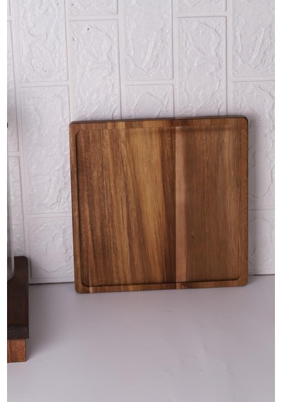 Atby Akasya Doğal Ahşap Ayaklı Kare Sunum Tepsisi Kahvaltı Peynir Meze Servis Tahtası 26x26cm Ahşap