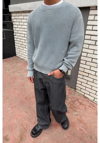 Flaw Basic Triko Kazak-28720 Gri