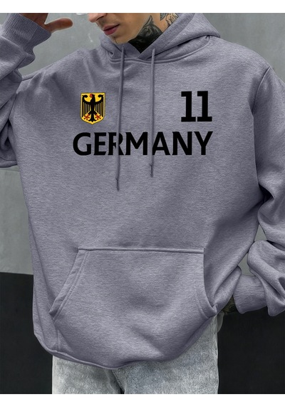 Startmore Startmorealmanya Harfli Baskılı Sonbahar Erkek Kapüşonlu Sweatshirtü, Bol Kesim, Her Şeye Uyan, Moda P Gri