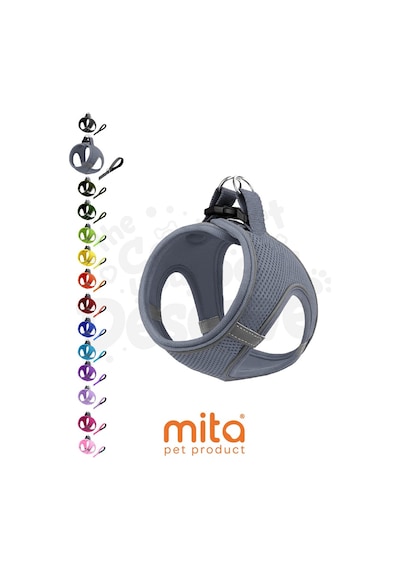 Mita Air Mesh Kedi Köpek Göğüs Tasması Çift Reflektörlü, Terletmeyen Antrasit