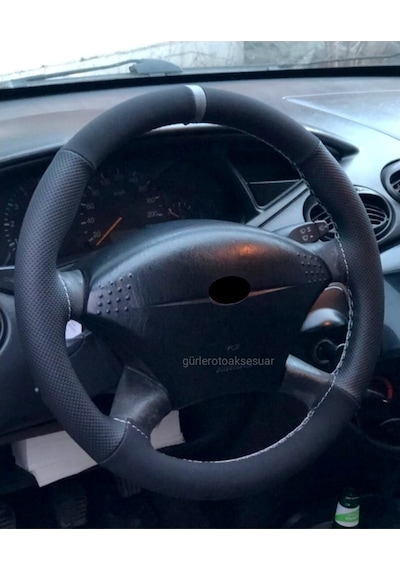 Ford Focus 1 Dikmeli Direksiyon Kılıfı Alkantra Delikli Gri Yüzük
