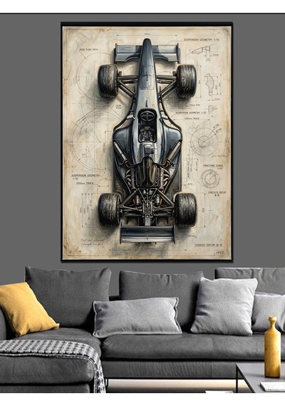 Formula 1 Yarış Arabası Teknik Planı Dekoratif Kanvas - Mdf Ahşap Tablo