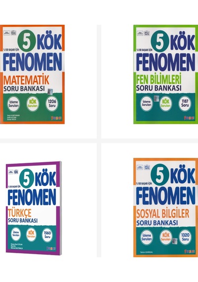 Fenomen 5. Sınıf Tüm Dersler Kök Soru Bankası Seti 4 Kitap Fenomen Yayınları