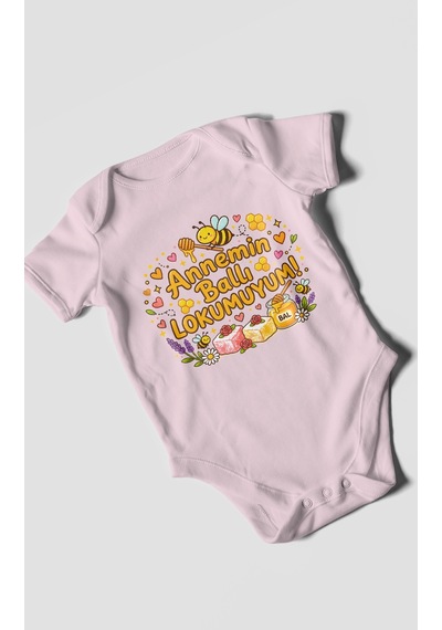 Morivokids Annemin Ballı Lokumuyum Kısa Kollu Bebek Body %100 Pamuk Bebe Pembe