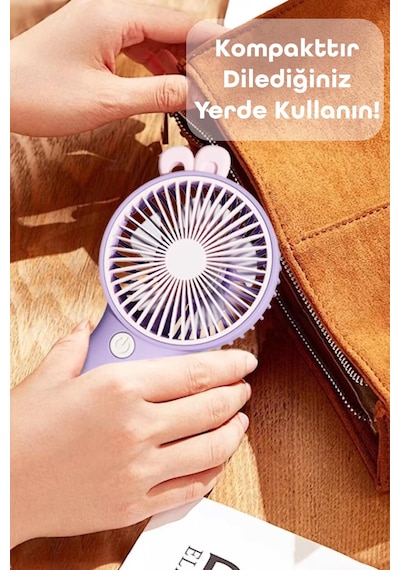 Şarjlı Telefon Standlı Mini El Fanı Seyahat Masaüstü Vantilatör Taşınabilir Mini Fan Mor 0808