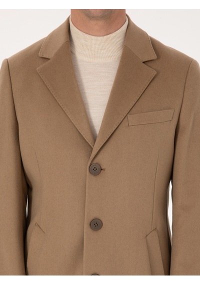Cacharel Camel Slim Fit %100 Kaşmir Palto Kahverengi