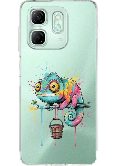Infinix Smart 9 İle Uyumlu Splash Bukalemun Tasarımlı Şeffaf Silikon Kılıf Şeffaf