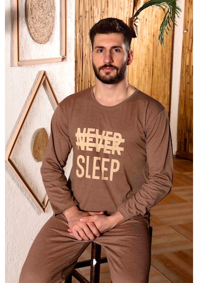 Nisanca Pamuklu Uzun Kollu Erkek Pijama Takımı Kahverengi