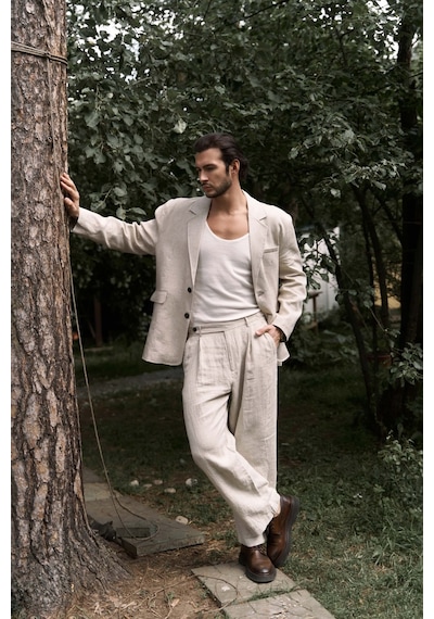 Bohemai Carlo Naturel Keten Erkek Blazer Naturel