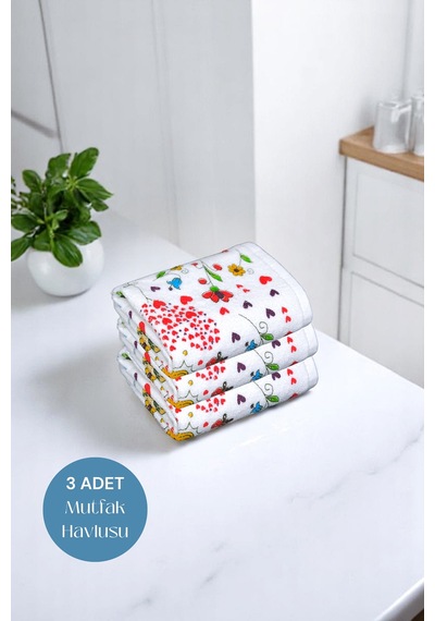 3lü Paket Baskılı Beyaz Mutfak Havlusu Modeli Canım Annem