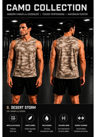 Beydex Erkek Nem Emici Hızlı Kuruma Camo Collection Sporcu Sıfır Kol T-shirt Gym Kahverengi Beydex Erkek Nem Emici Hızlı Kuruma Camo Collection Sporcu Sıfır Kol T-shirt Gym Kahverengi