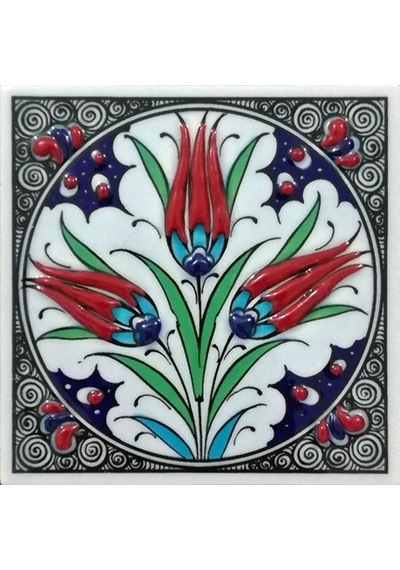 Armada Çini 10X10 Cm Ed 103 Üçlü Lale El Dekoru Kütahya Çini Pano