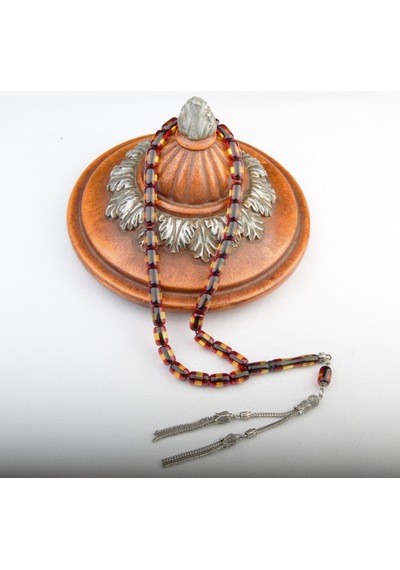 Burhan Sağlam Kapsül Kesim 11x8mm Beyrut Kehribarı Alpaka Püsküllü Tesbih Bs2473598