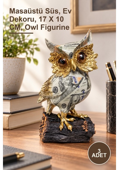3 Adet Özel Tasarım Polyester Baykuş Dekoratif Figür Masaüstü Süs, Ev Dekoru, 17 X 10 Cm, Owl Figurine 1