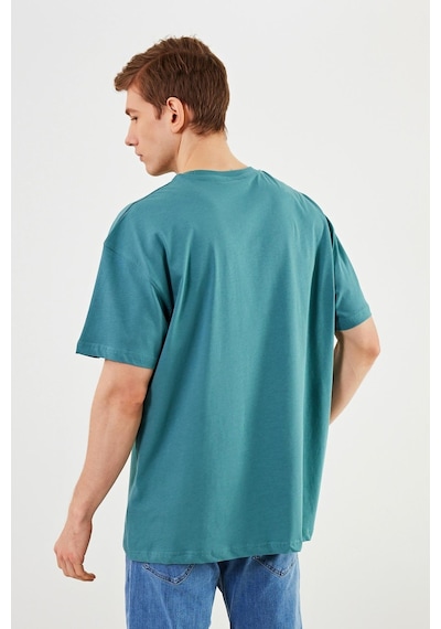 Leo Erkek Oversize Tshirt Pamuk Bisiklet Yaka Baskı Detaylı Basic Tişört Mtlce84 Mint
