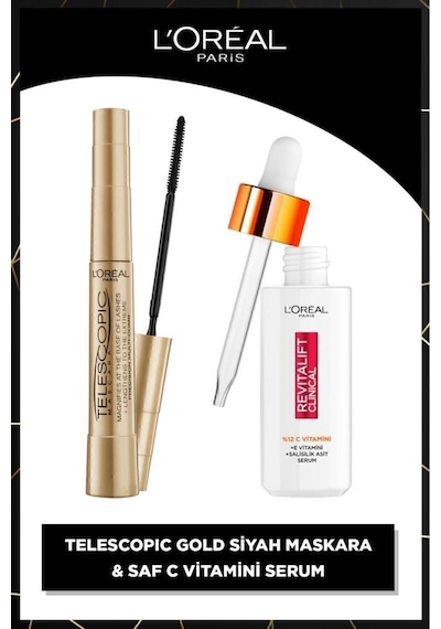 Telescopic Maskara & Revitalift Clinical %12 Saf C Vitamini Aydınlatıcı Gözenek Karşıtı Serum 30ml Electro Black