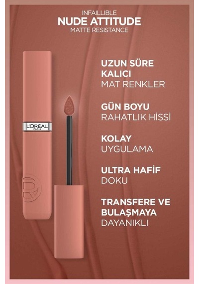 L'Oréal Paris Infaillible Matte Resistance Likit Mat Ruj - 601 Worth It & Mini Paradise Maskara 4.7 Ml Makyaj Seti pktinf2stprjprdsmskr-9322 601