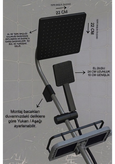 Robot Duş Takımı Siyah Ve Antrasit Gri Renk Lüks Banyo Duş Seti Antrasit