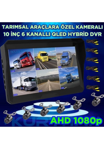 Qled Ekran 10'' Dvr Monitör 6 Adet Ahd 1080p Kelebek Kamera 12v